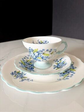 3 Piece SET: Forget Me Not Salad Plate, Cup & Saucer by Rosina English Bone